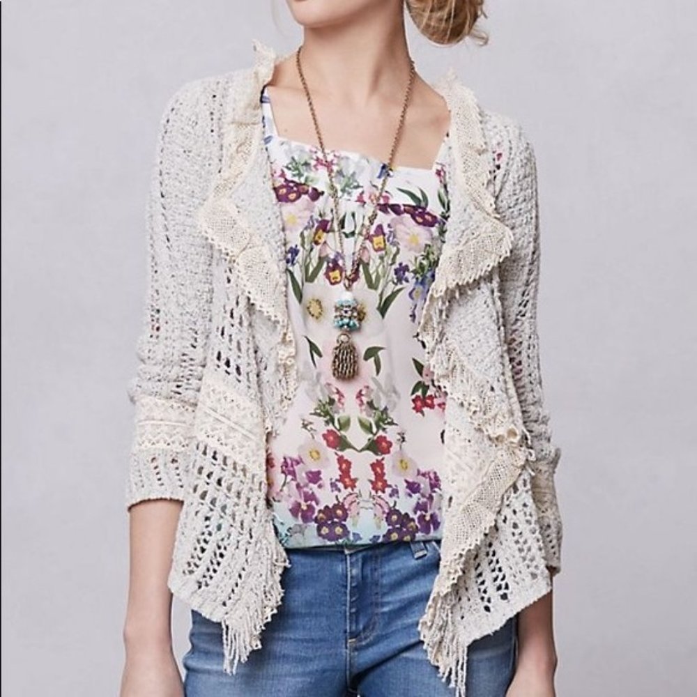 Anthro Knitted & Knotted Salt & Pepper Cardigan S